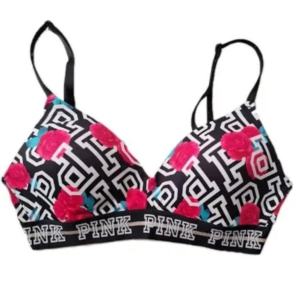 PINK Victoria's Secret Every Where Bra Logo Roses